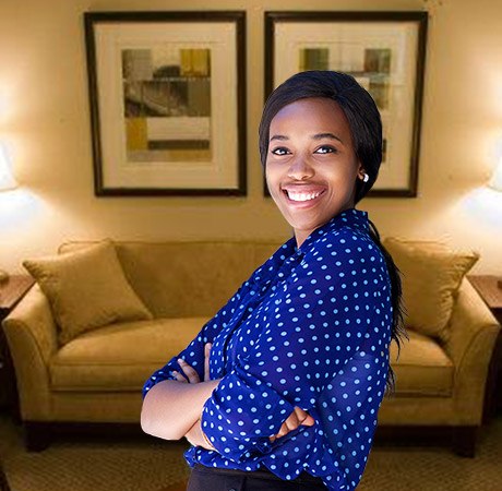 Smiling woman in waiting room