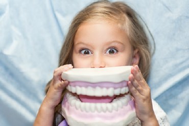 girl holding dental model